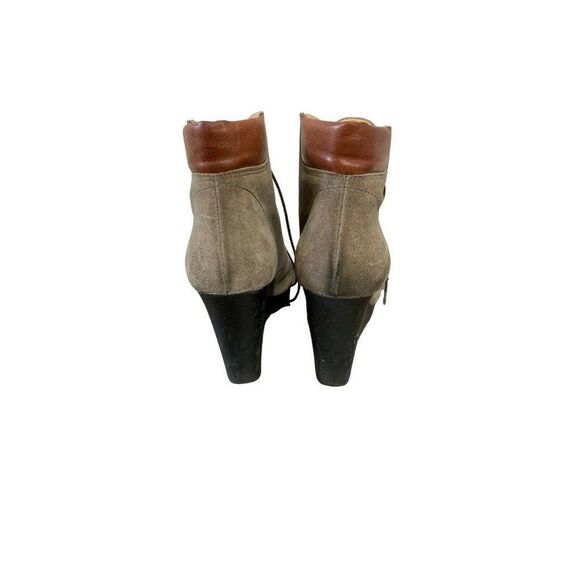 key te womens gray Brown Black taupe ankle wedge Leather booties boots 8.5 Italy - Picture 3 of 6